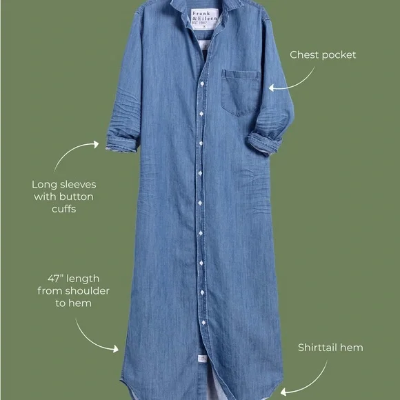 Frank & Eileen Rory Maxi Shirt Dress vintage indigo sz M / Nice fading - Picture 6 of 11